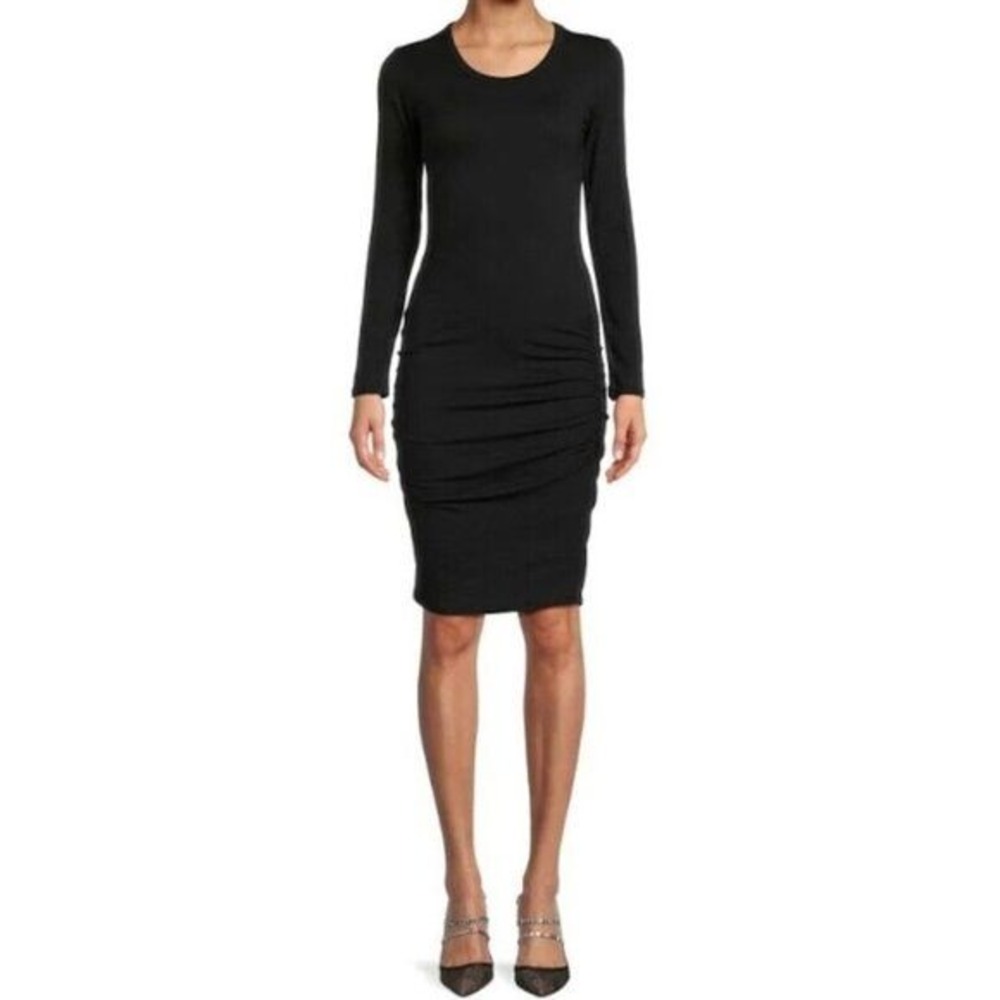 James Perse Standard Black Long Sleeve Ruched Bodycon Dress Size 1/ Small‎